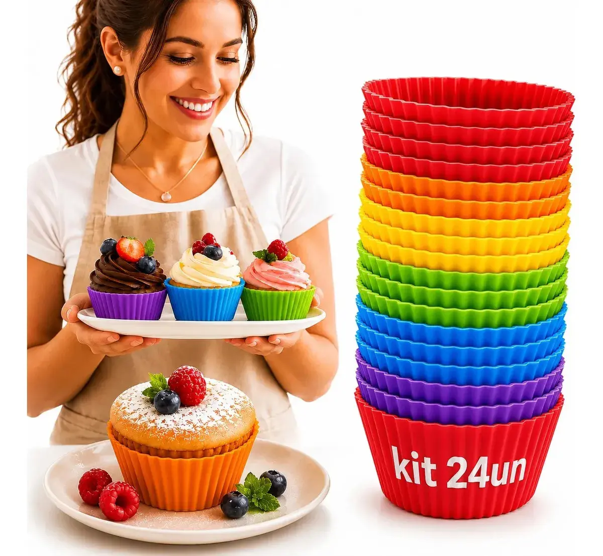 Kit 24 Forminhas de Silicone para Cupcake, Muffin e Bolinho – Ponte Lar Utilidades - 1