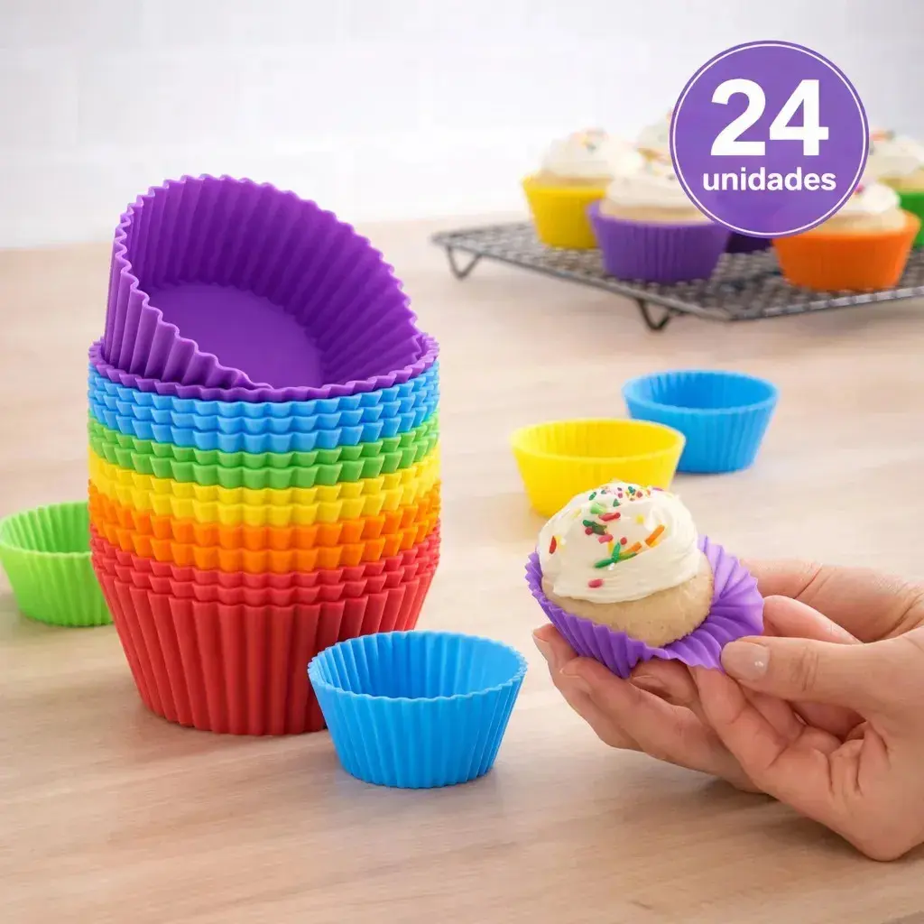 Kit 24 Forminhas de Silicone para Cupcake, Muffin e Bolinho – Ponte Lar Utilidades thumbnail 3