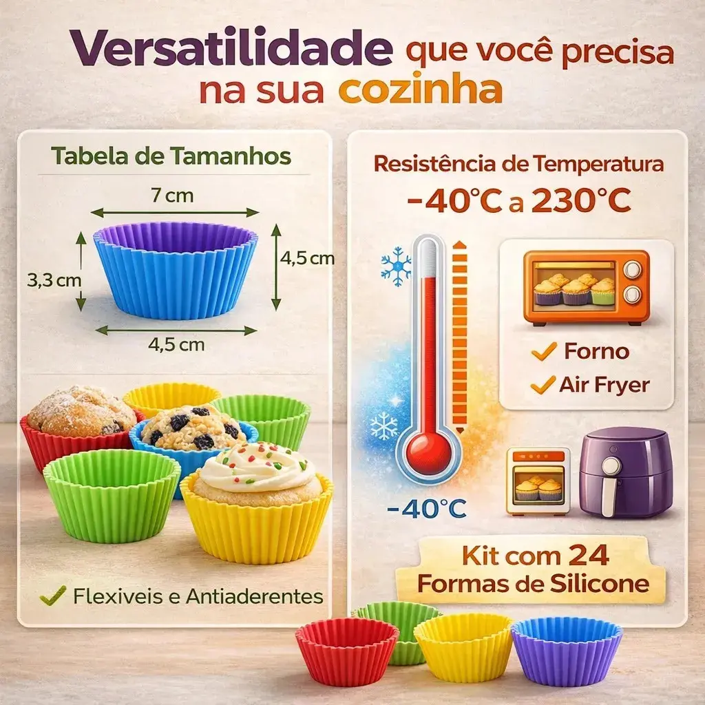 Kit 24 Forminhas de Silicone para Cupcake, Muffin e Bolinho – Ponte Lar Utilidades thumbnail 4
