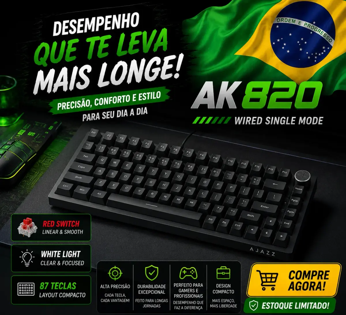 Teclado Mecânico Sem Fio AJAZZ AK820/Pro Bluetooth 5.1 2.4G USB-C Com Fio Hot Swappable RGB para Jogos com Montagem Gasket