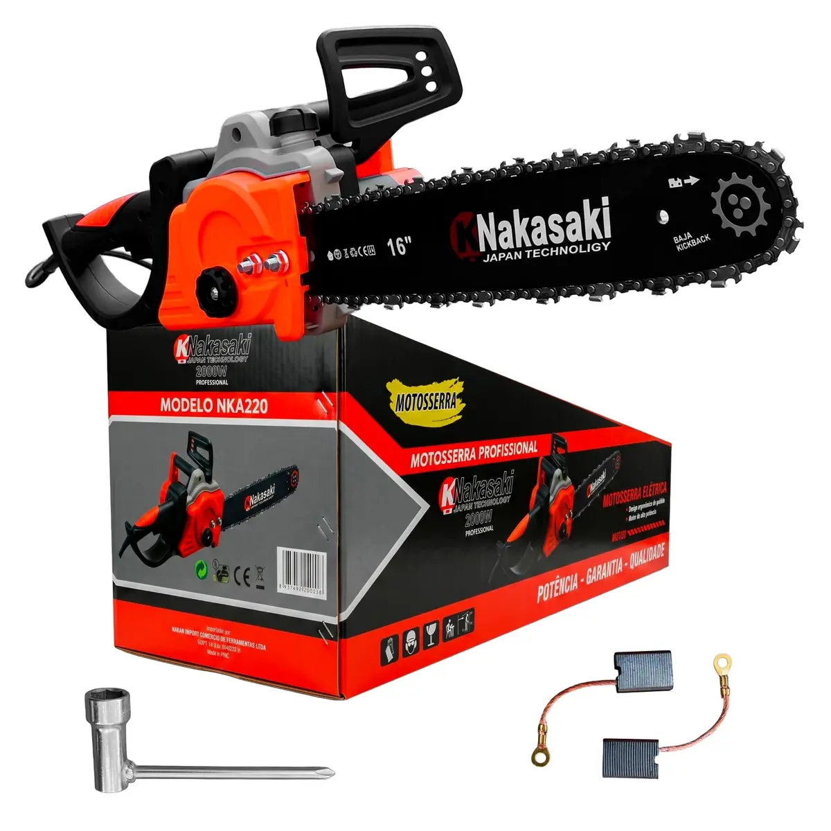Motosserra Elétrica 2000w 4500rpm Sabre 16 48cm K Nakasaki | 16 Polegadas, 4500 RPM, 2000W de Potência, Uso Profissional, Elétrica