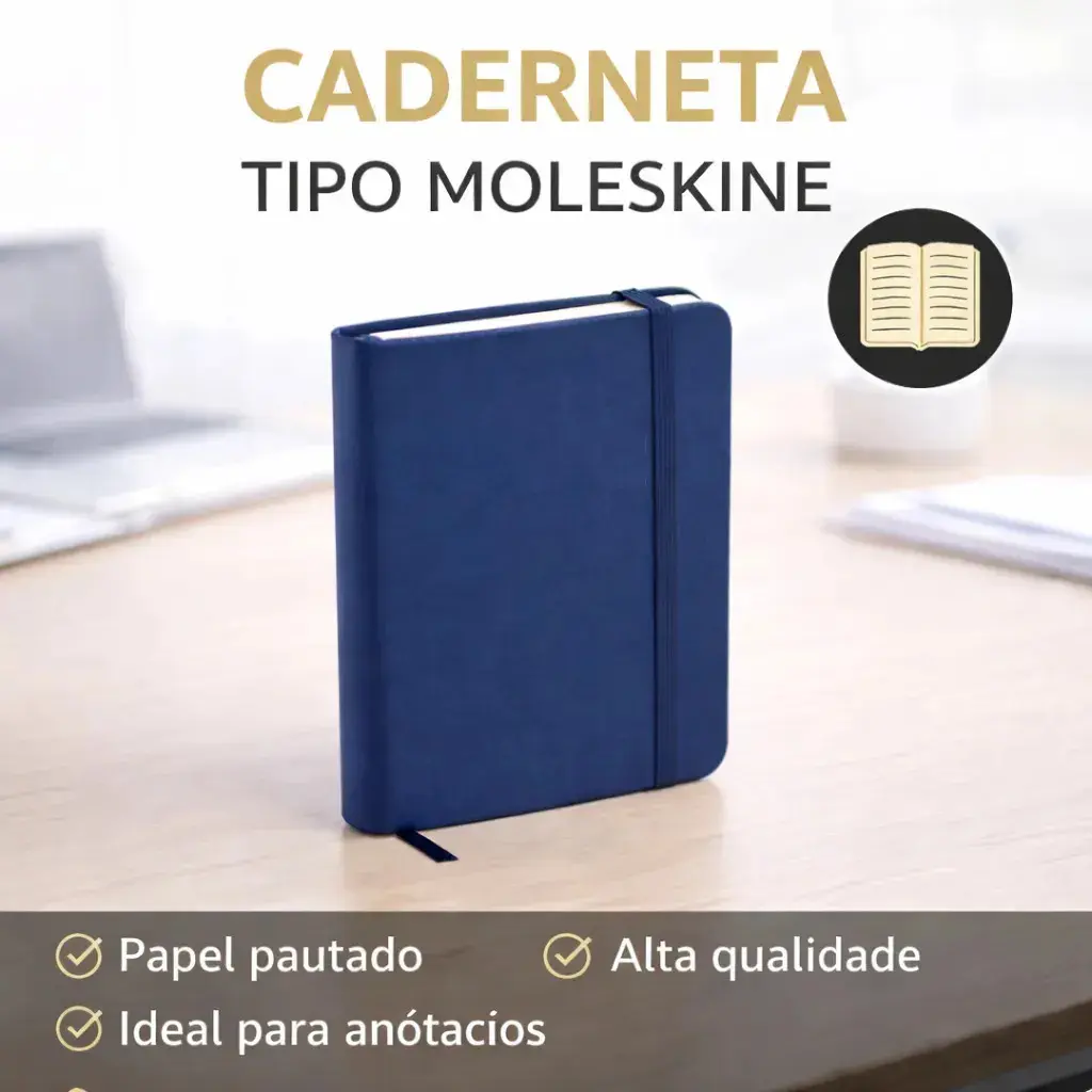 Caderneta Papelaria da Mari Executiva Azul, A5 com 80 Folhas Pautadas em Couro