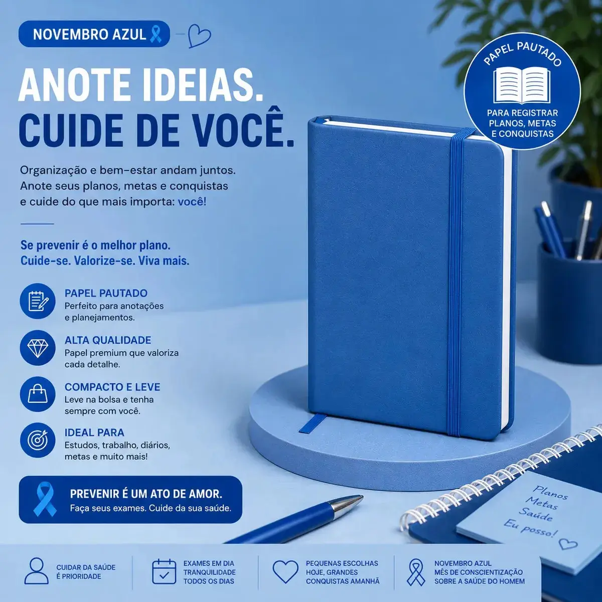 Caderneta Papelaria da Mari Executiva Azul, A5 com 80 Folhas Pautadas em Couro thumbnail 4