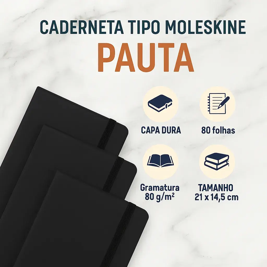 Caderneta Papelaria da Mari Executiva Azul, A5 com 80 Folhas Pautadas em Couro thumbnail 5