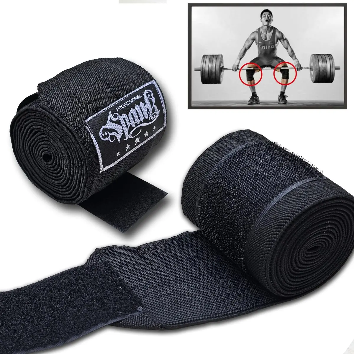 Faixa Elástica Para Joelho Profissional 2 Metros Preto Spank - 1