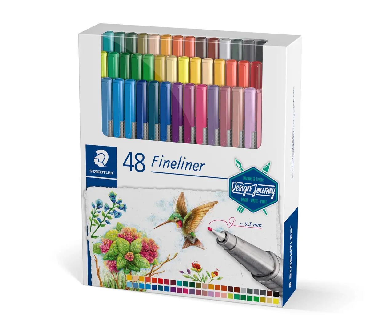 STAEDTLER Caneta Ponta Fina Triplus Fineliner 0.3mm Estojo 48 Cores Sortidas - 334 C48-C - Corpo Ergonômico Triangular – Ideal para Escrita e Bullet Journal - 1