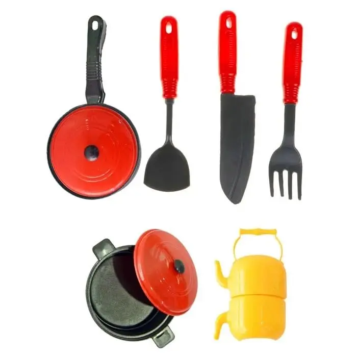 Kit Cozinha Infantil com 9 Peças Utensílios de Brinquedo | Frigideira Incluída, Panela com Tampa, Chaleira Amarela, Espátula e Garfo, Ideal para Crianças