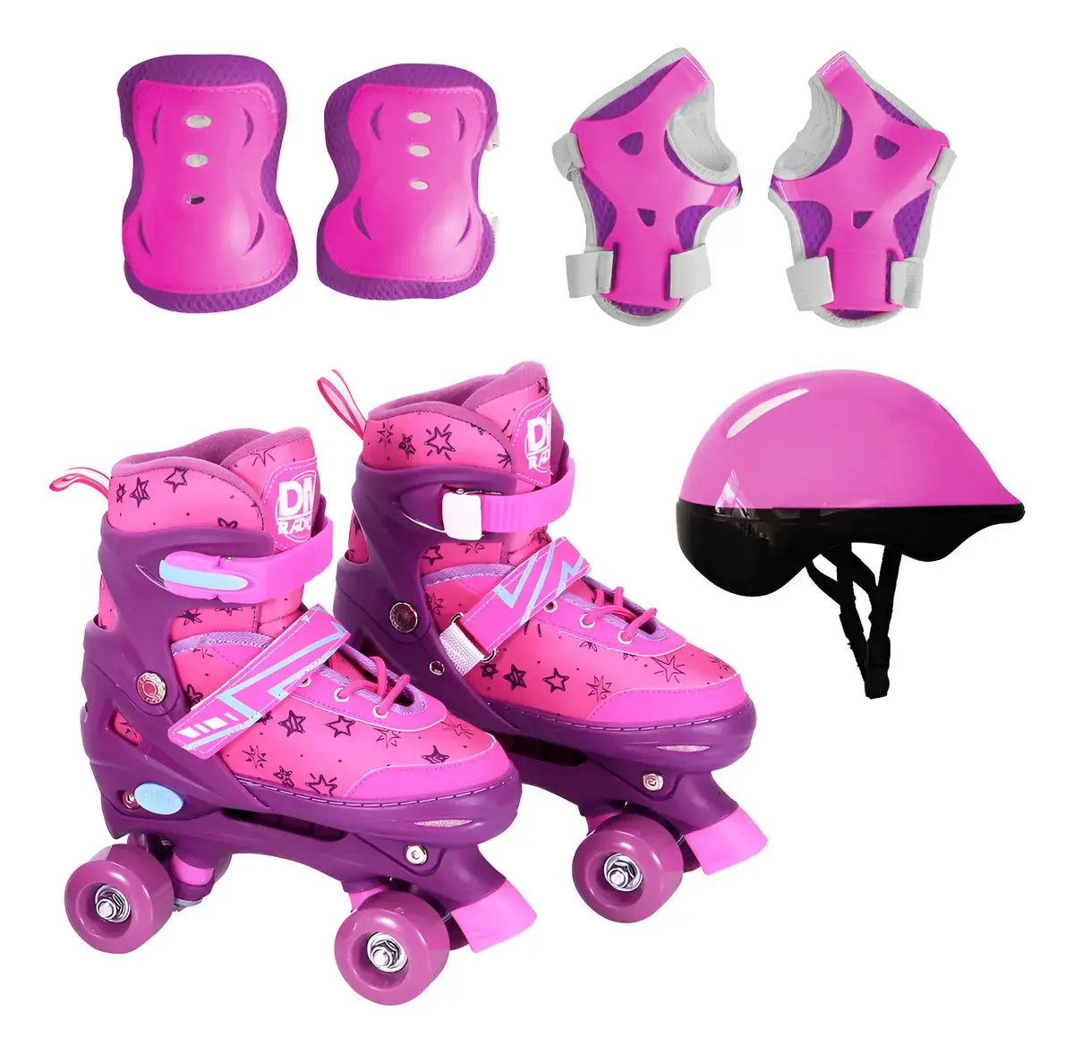Patins 4 Rodas Rosa Ajustável DMToys Tamanho G 38-41 Com Proteção