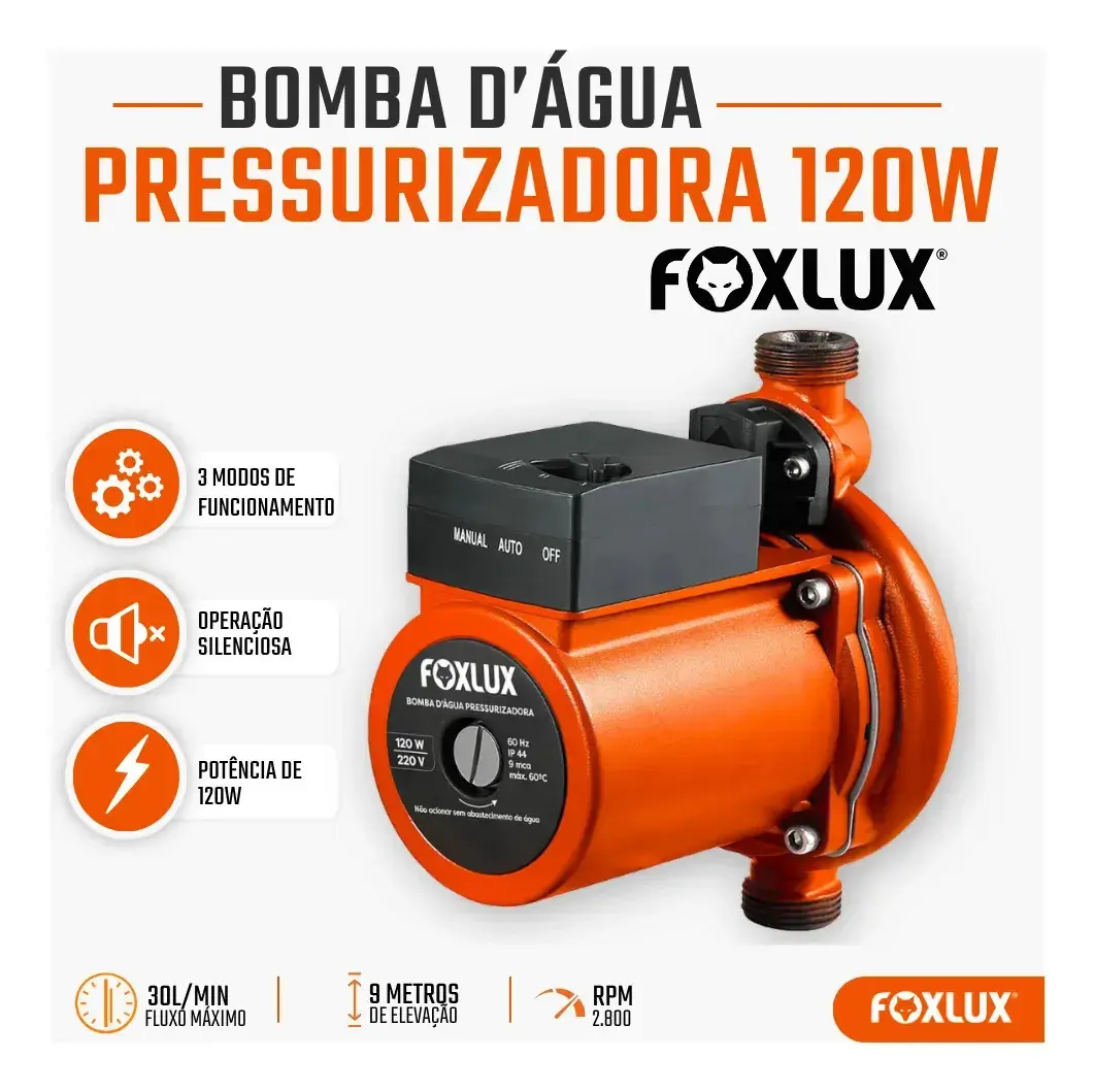 Bomba Pressurizadora De Água Foxlux 120w 220v 1800l/h 9mca
