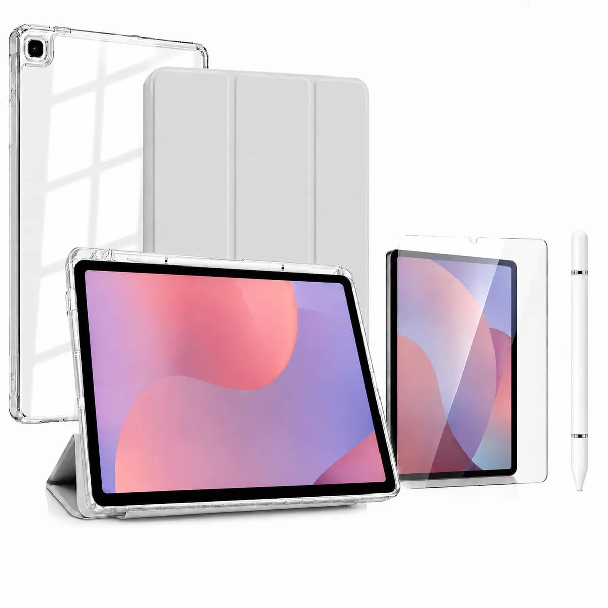 Compatível Capa de Tablet para Samsung Galaxy Tab S6 Lite 10.4" 2020/2022/2024, Função de Ativação/Repouso Automático e Modo de Leitura, Inclui Caneta Stylus Absorvente (Cinzento)