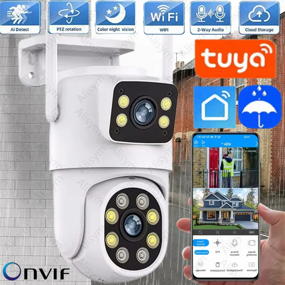 Câmera WIFI Tuya 5K 10MP com Lente Dupla, Tela Dupla, Rastreamento Automático de Pessoas com IA, Câmera PTZ para Vigilância de Segurança Externa em Vídeo Full HD - 1