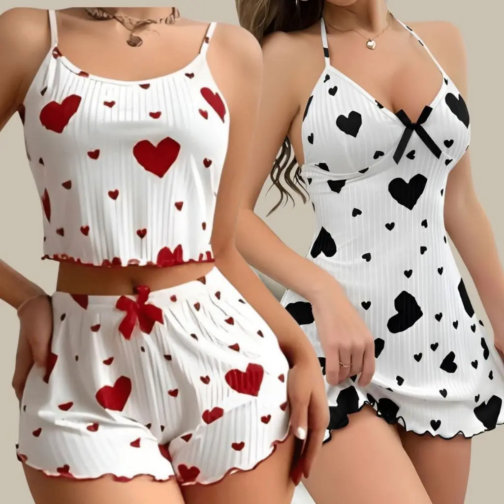 Kit 2 Peças Camisola + Pijama Baby Doll Feminino Sexy Lingerie Babydool Estampado Personagem Fofo