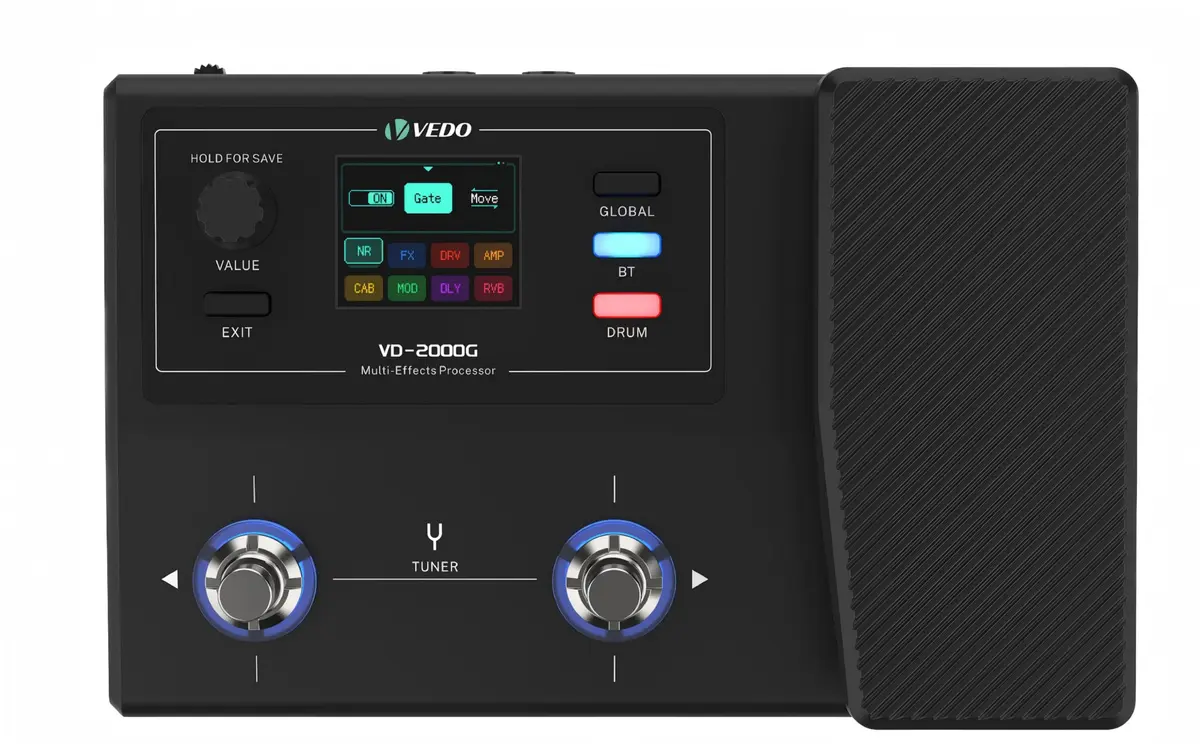 VEDO Pedal Processador Multiefeitos para Guitarra e Baixo, Pedal de Expressão Multilíngue VD-200G, Compatível com Operação por Aplicativo