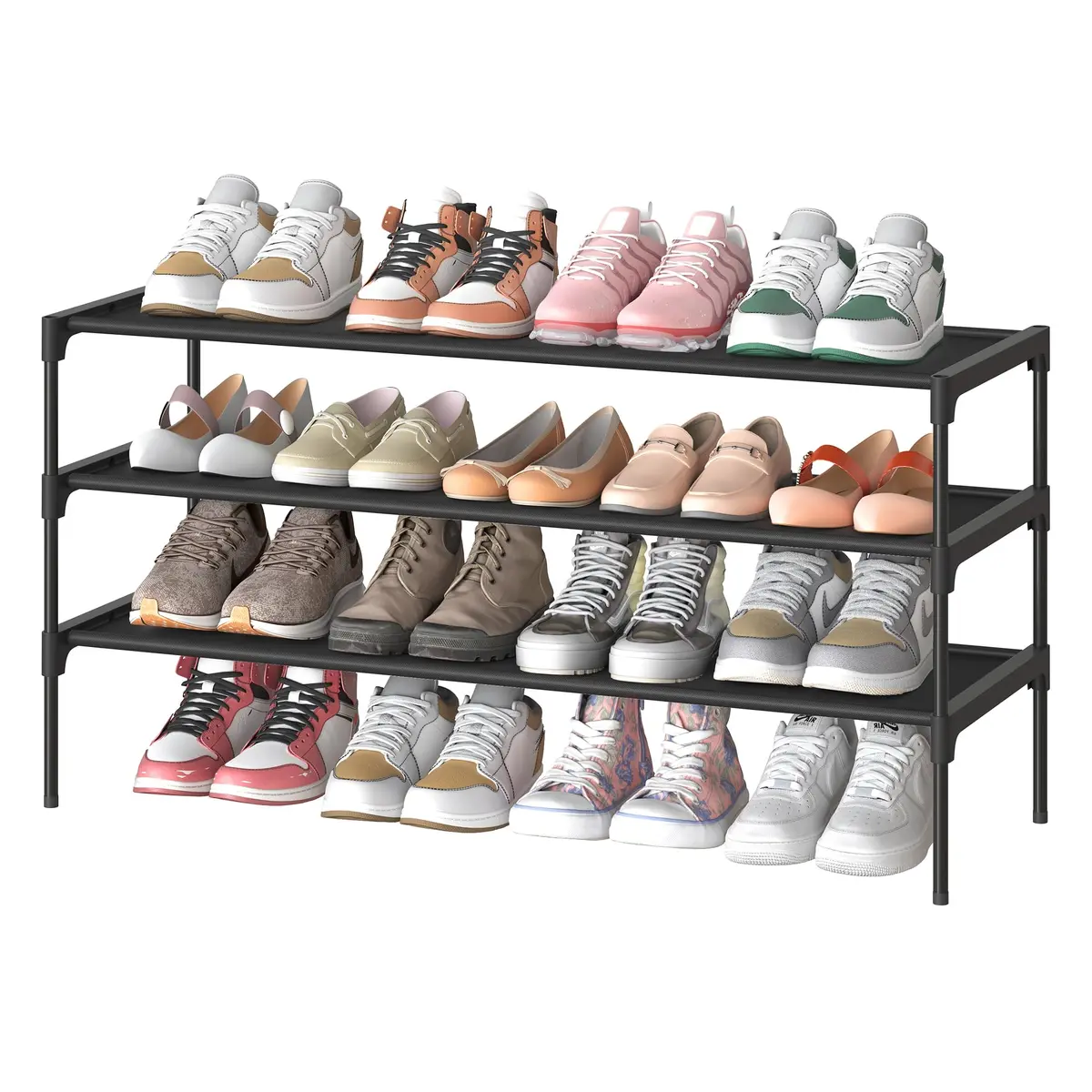 SONGMICS Sapateira, economia de espaço, entrada, armação de metal | Organizador de armazenamento de sapatos que economiza espaço, prateleiras de tecido não tecido, ULSH033BH01