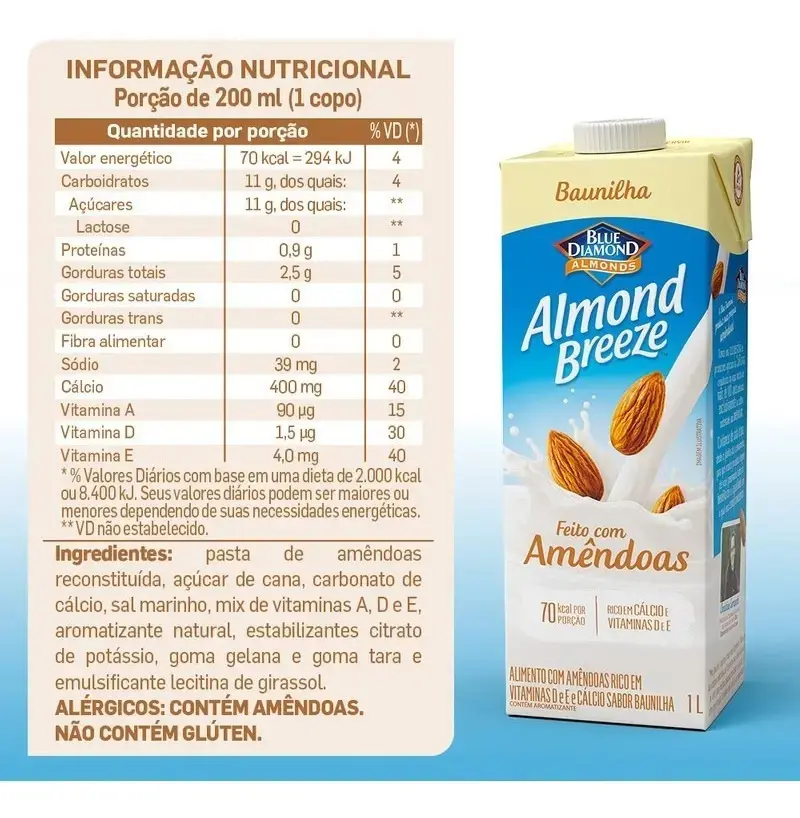 Bebida Vegetal de Amêndoas sabor Baunilha Almond Breeze 1L thumbnail 4