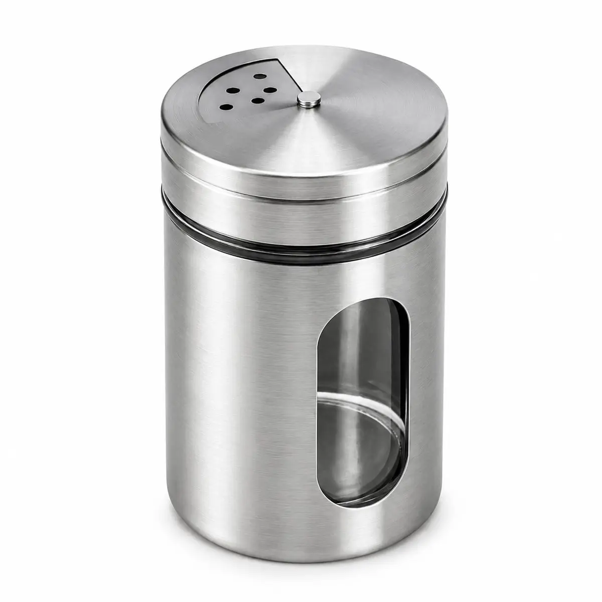 Saleiro Inox com Visor Porta Tempero de Vidro Pode Ser Usado como Paliteiro Design Moderno - 1
