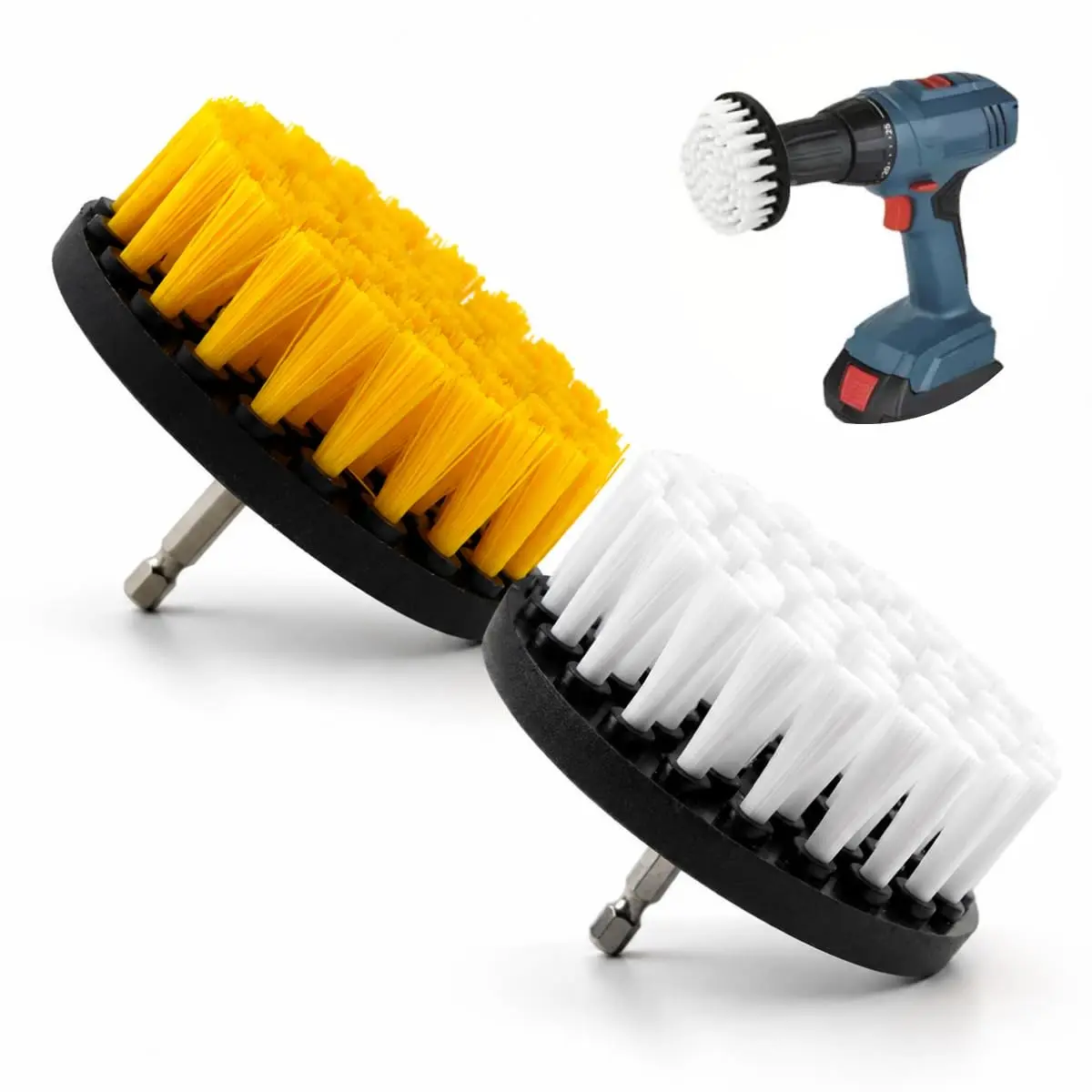 Kit 2 Escovas Giratoria Rotativa Macia Limpeza para Parafusadeira Furadeira Acessorio Multiuso Automotivo Estofado Piso - 1