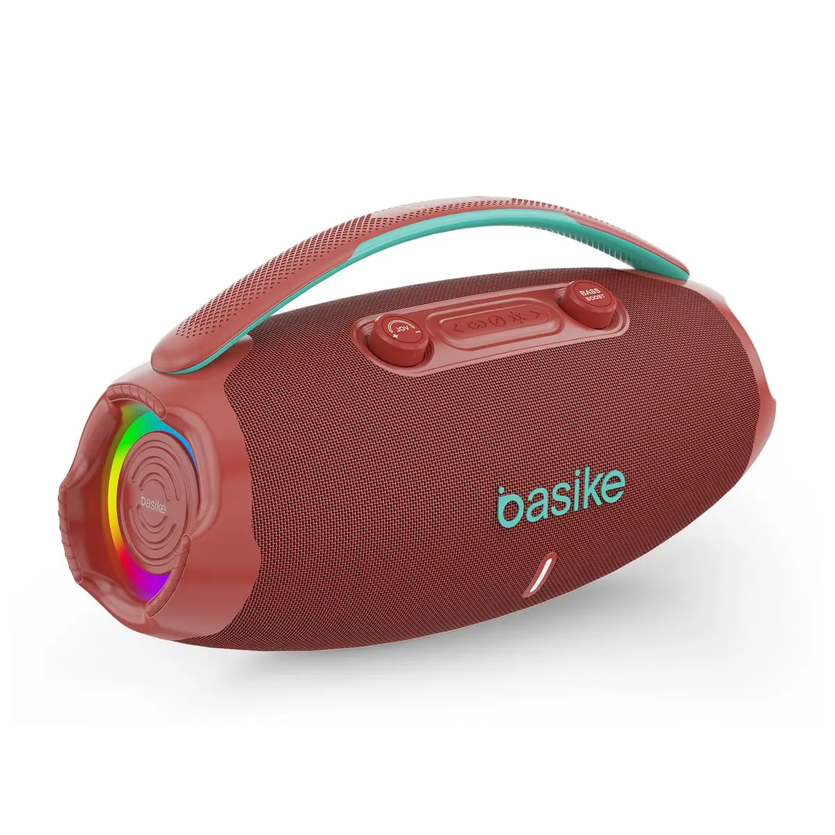 Caixa de Som, Basike Caixinha Som 120W RMS Potente com Subwoofer (Vermelho) | Bluetooth 5.3, boombox BA-S5302 TWS, IPX6, Rádio FM, Bateria 9000mAh, Áudio Lossless, RGB - para Festas, Praia e Churrasco