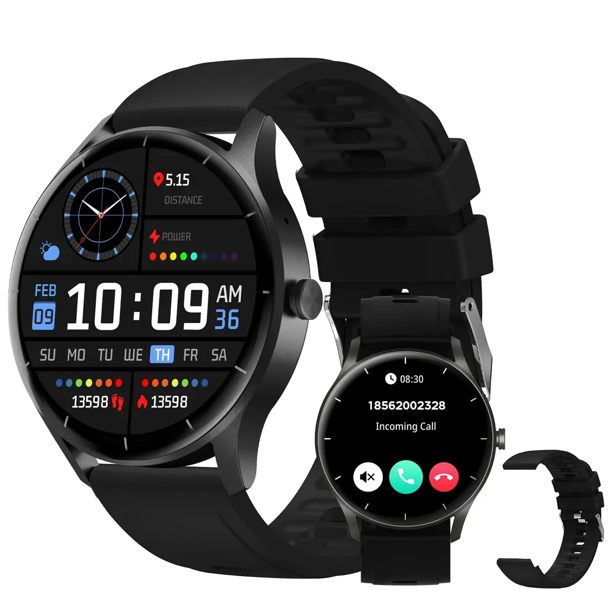 Smartwatch PEJE ZW02 com Chamadas, Pulseira Extra e 123+ Modos Esportivos | Tela HD de 1,28”, IP68, Bateria de 3–7 dias, Notificações, Música, Clima, Alarmes e Conexão iOS/Android ( Preto )