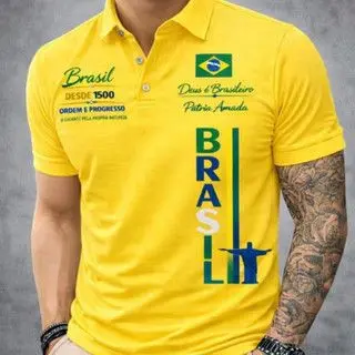 Camisa Polo Malha Piquet 01 Unissex Estampa BRASIL, camisa casual de verão, Promoção Envio Rápido