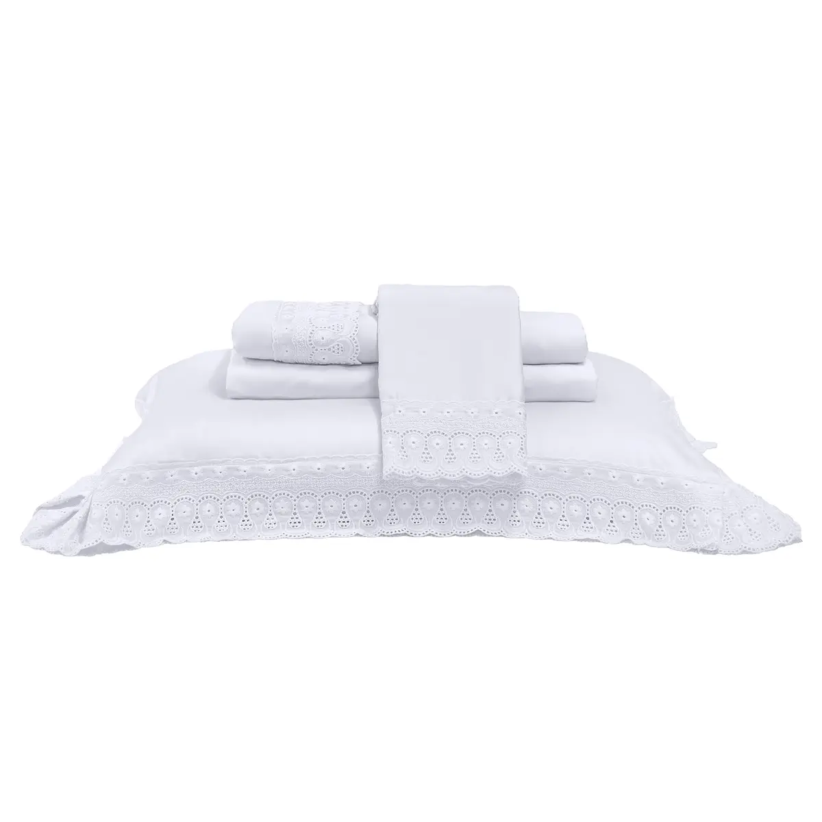 Buettner Jogo de Cama 300 Fios Cristal Renda Renascença Queen Branco 4 Pçs | Tecido Percal 300 Fios 100% Algodão, Toque Acetinado, com Aplicação de Renda Bordada nas Fronhas e na Dobra Feita