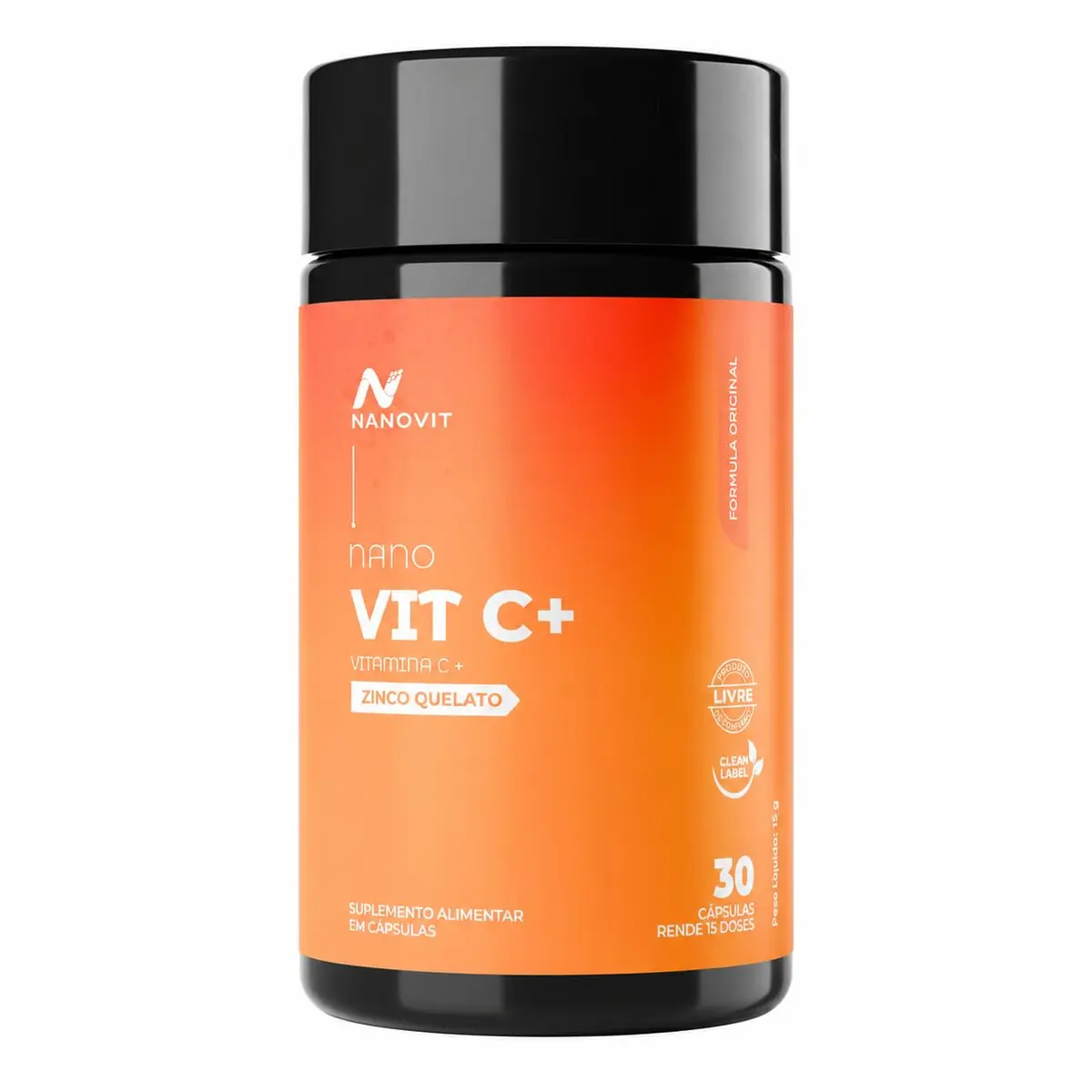 Nanovit Vitamina C 900mg + Zinco Bisglicinato Quelato | Alta Concentração IDR Imunidade Antioxidante Natural | Suplemento Vitamina C e Zinco Clean Label ANVISA | 60 Cápsulas (Sem sabor | 1 pote)