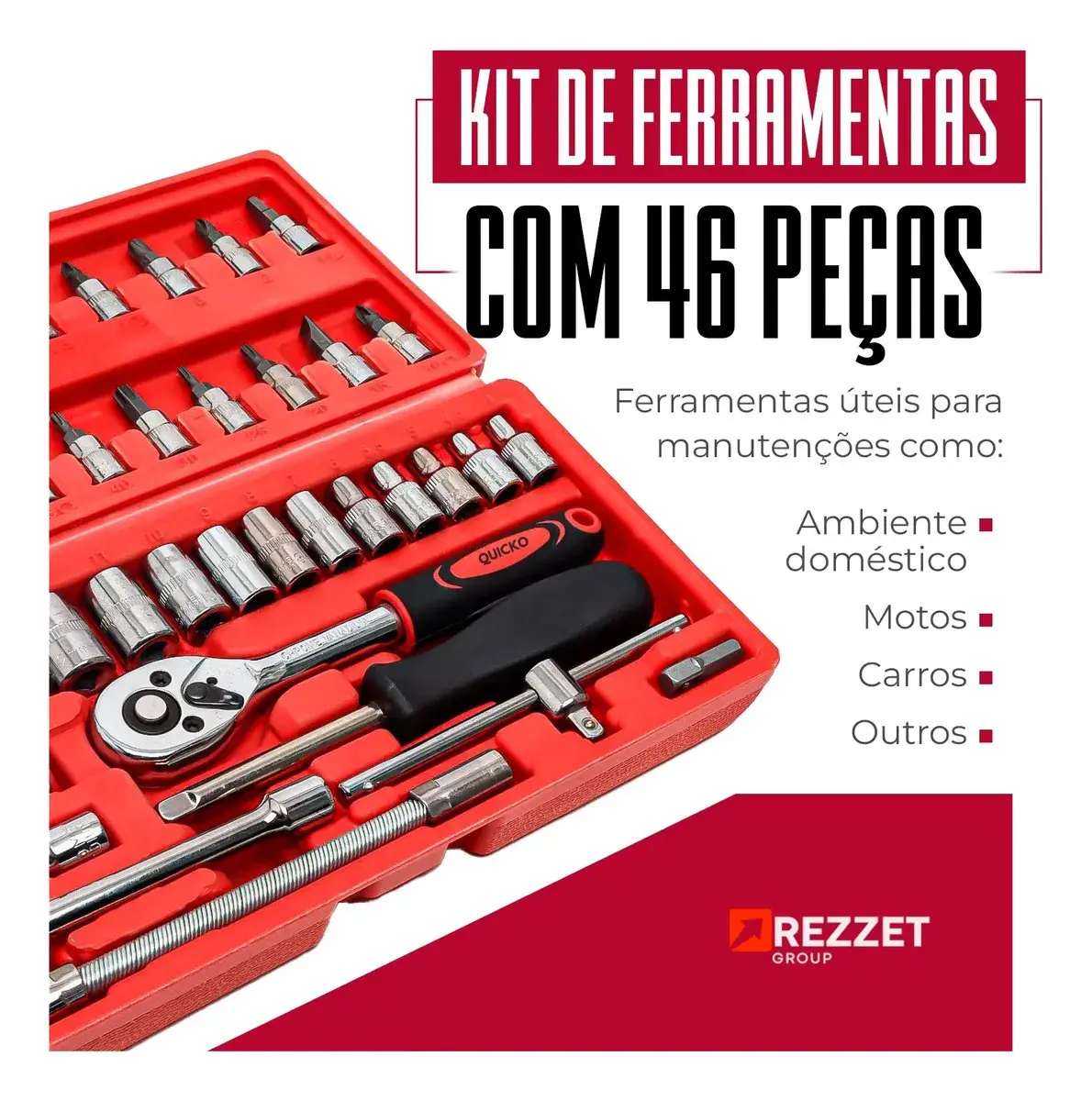 Kit Ferramentas 46 Peças Com Soquetes e Chaves Para Carro e Casa thumbnail 4