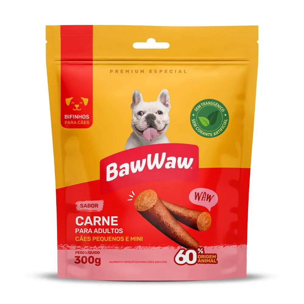 Bifinho Baw Waw para Cães Pequeno Porte Sabor Carne 300g