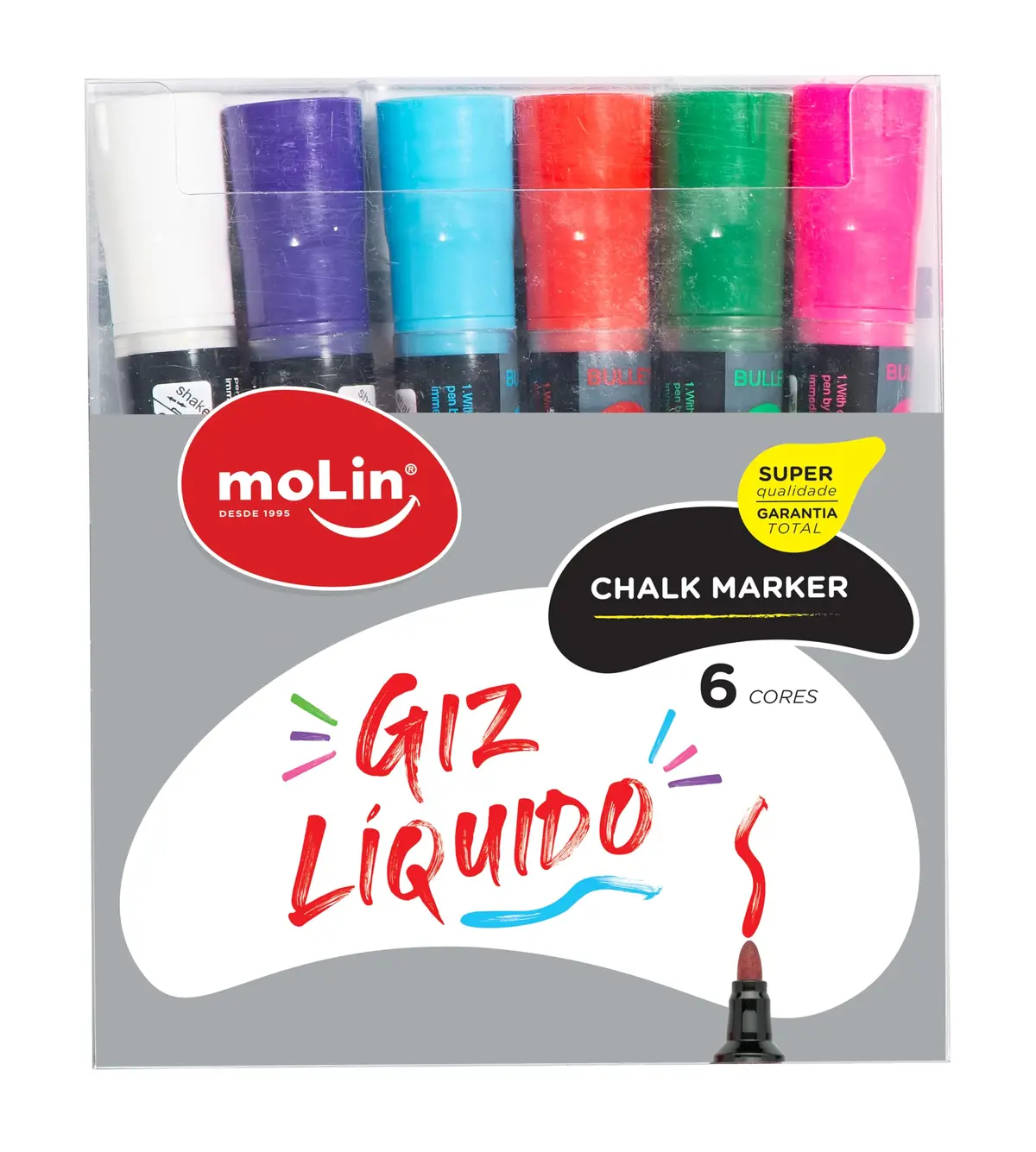 Giz Líquido Permanente, Molin, 10070, Chalk Marker, 6 Cores - 1