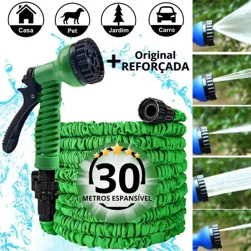 Mangueira Magica Expansível Retratil 30m Com Pistola 7 Jato Verde - 1
