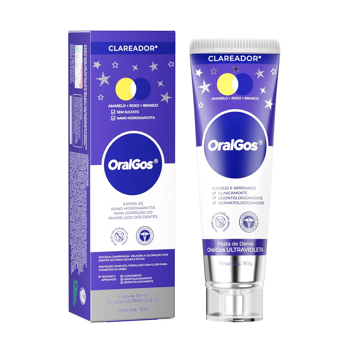 OralGos Creme Dental Clareador 90g com Hidroxiapatita Nano, 1 Unidade | Reparação do Esmalte, Remove Manchas, Proteção Completa, Uso Familiar
