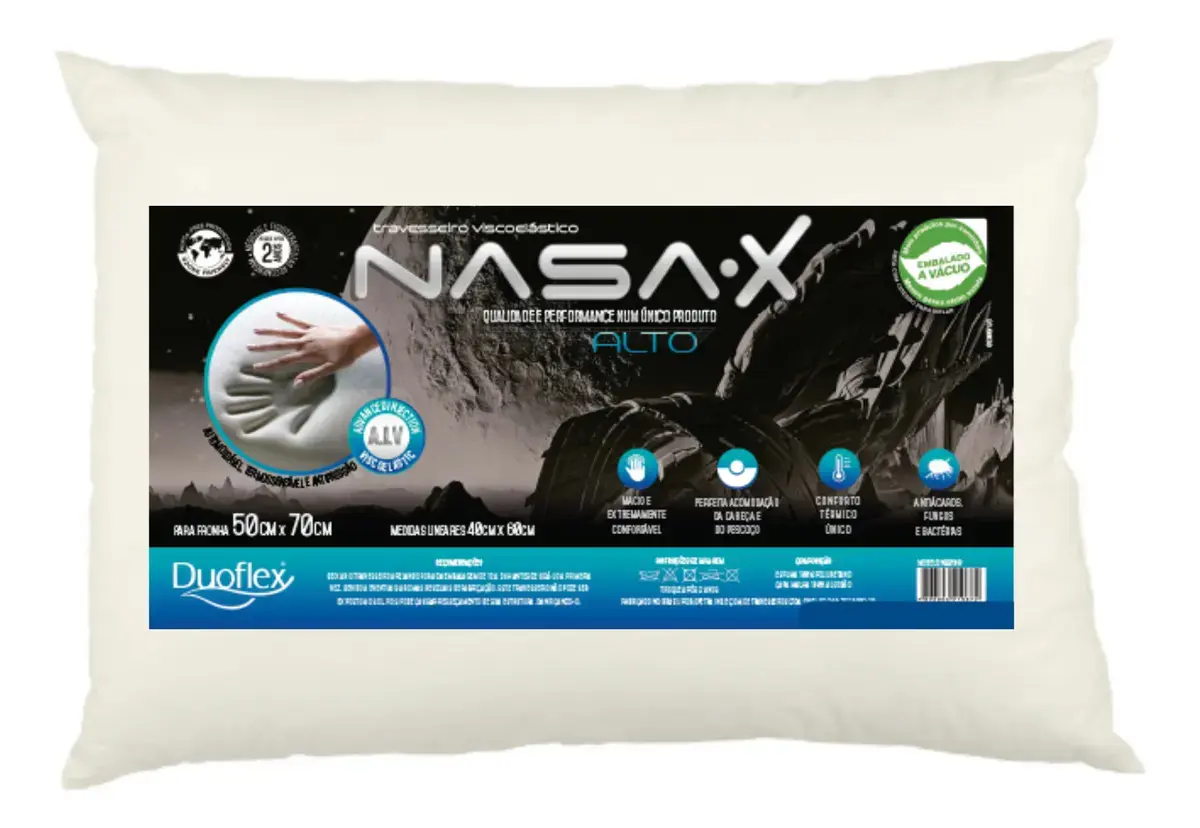 Travesseiro Ortopédico Nasa-x Alto Da Duoflex Com 50x70 Cor Bege