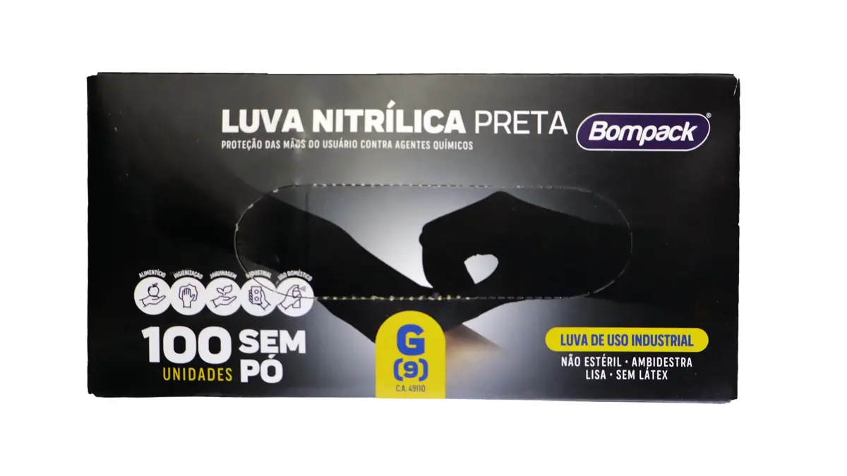 Luva Nitrilica Bompack Preta G(9) C/100 - 1