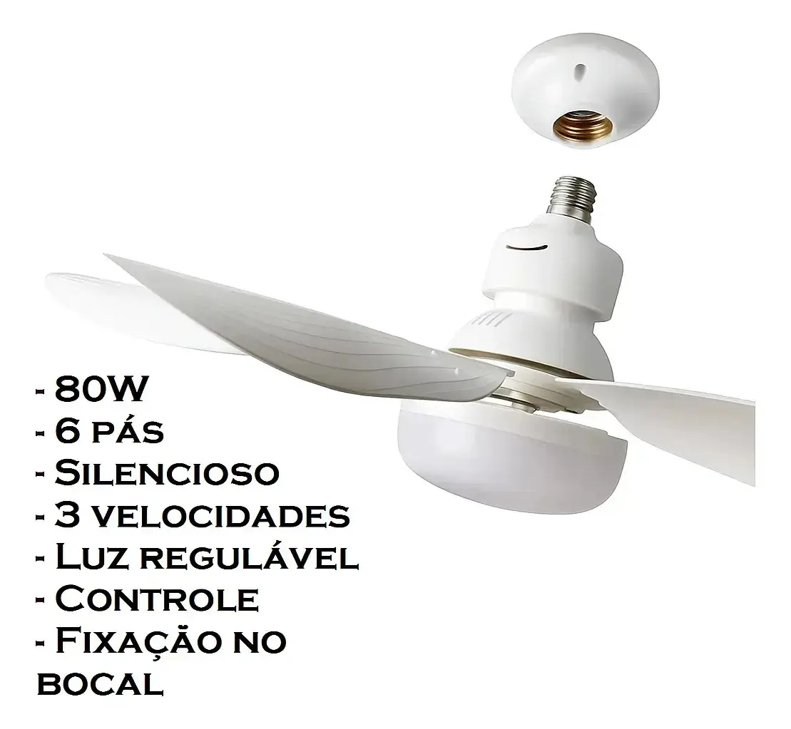 Ventilador De Teto Lâmpada 80w Led E27 Ajustável Bivolt thumbnail 4