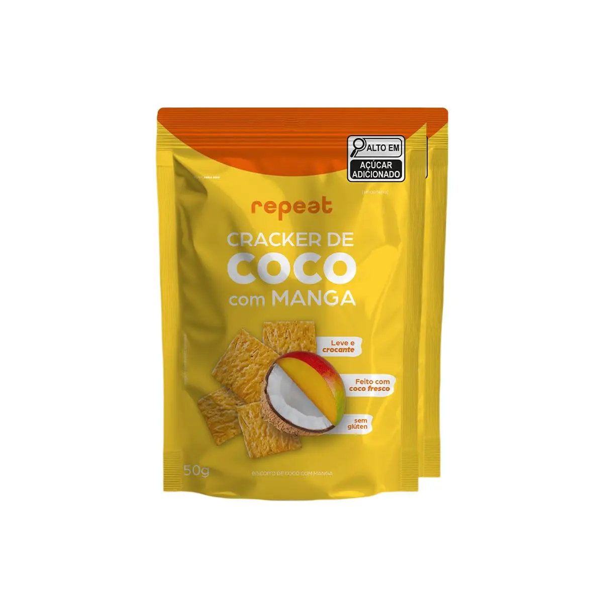 Repeat, Cracker de Coco | Snack Crocante de Coco | Feito com Coco de verdade | Kit com 2 unidades de 50g (Manga)