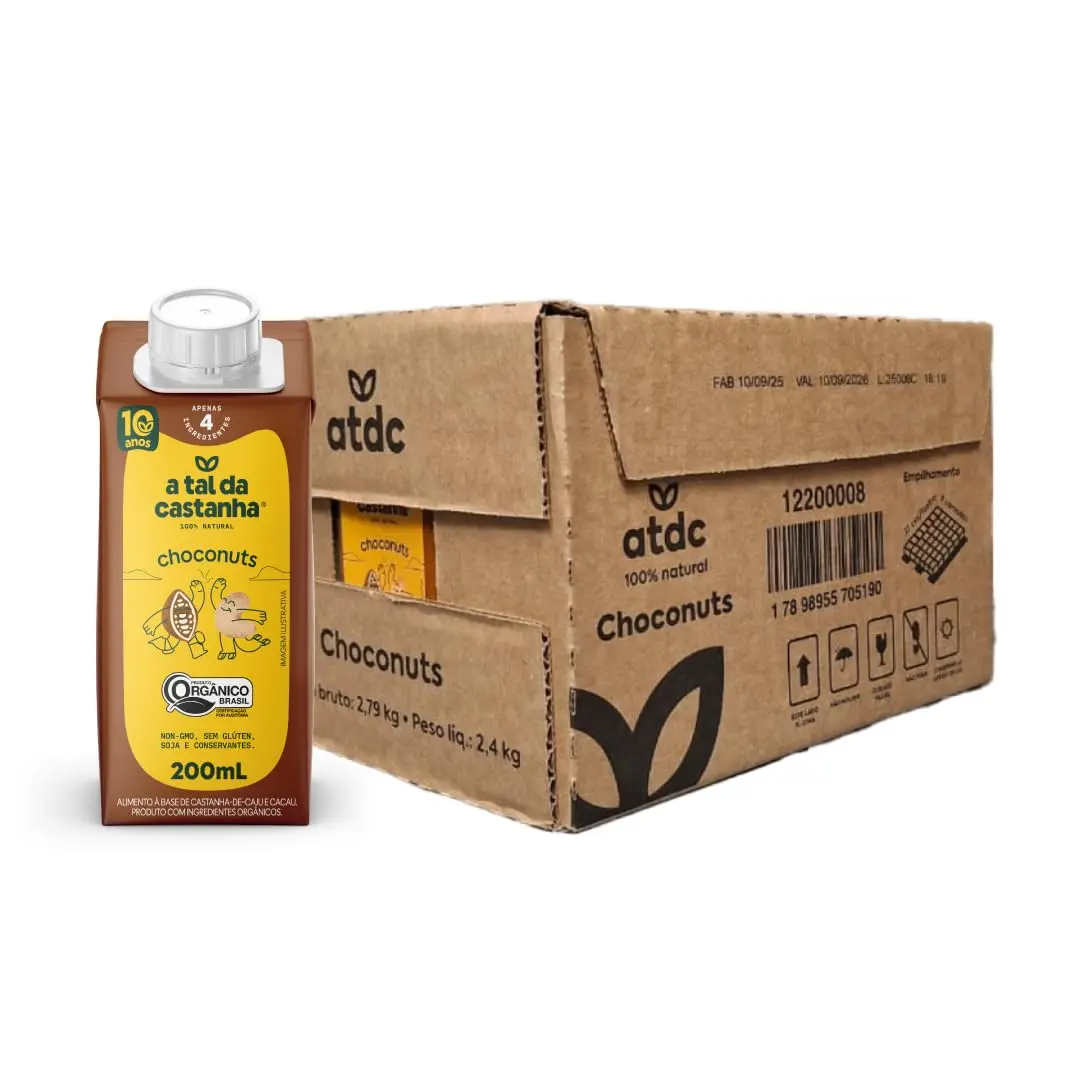 Achocolatado A Tal da Castanha Vegetal Orgânico Choconuts Caixa 200ml - 12 Unidades