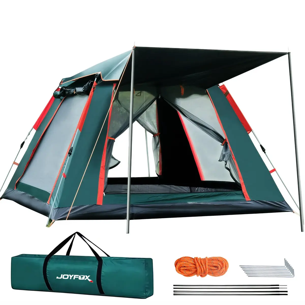 JOYFOX Barraca de Camping Automática, 3-8 Pessoas, Montagem Rápida em 3 Segundos, Proteção UV UPF50+, À Prova de Chuva com Vestíbulo e Mosquiteiro, Ideal para Acampamento, Praia e Trilha