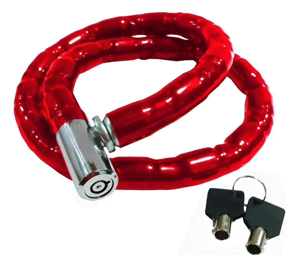 Cadeado Grosso Premium Corrente Trava Antifurto Moto Bike Trava Portão Capacete Com 2 Chaves (VERMELHO) - 1