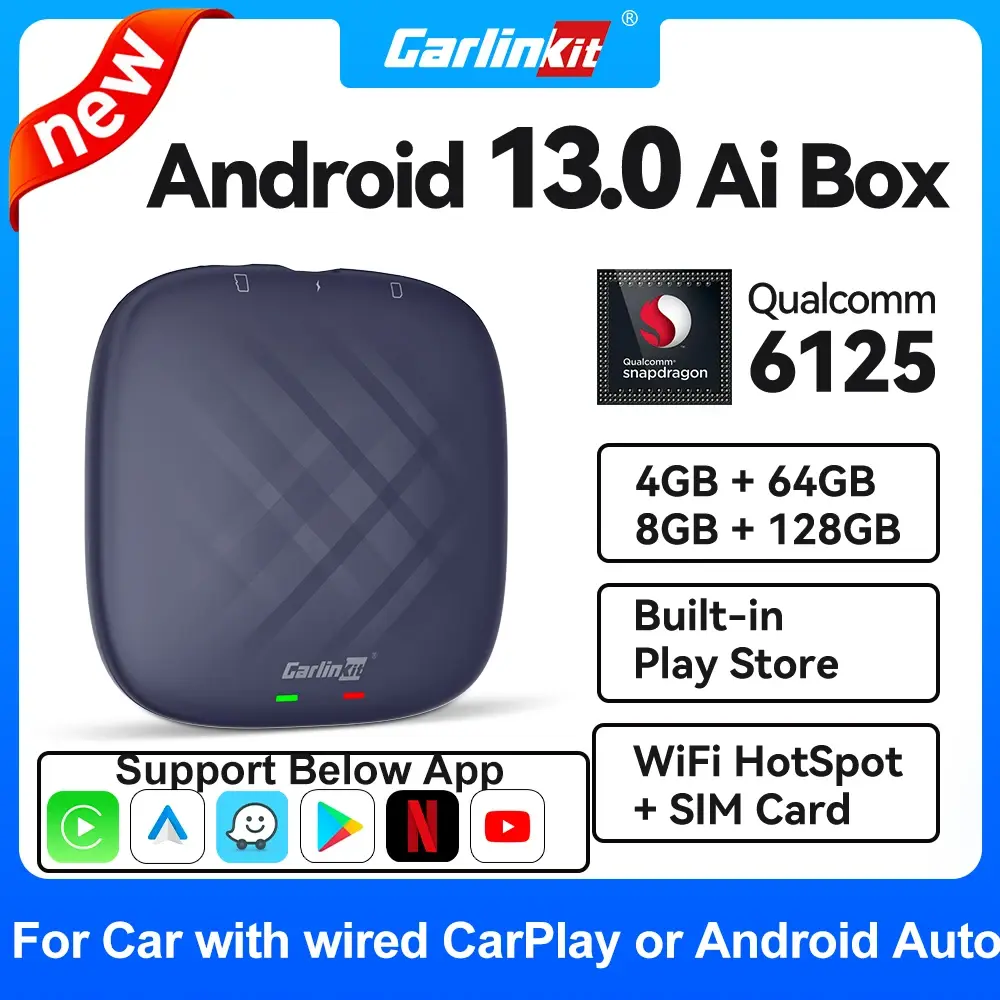 2026novo carlinkit carplay ai caixa qualcomm 8-core android 13 sem fio carplay android auto carro vídeo tv caixa wifi sim para netflix