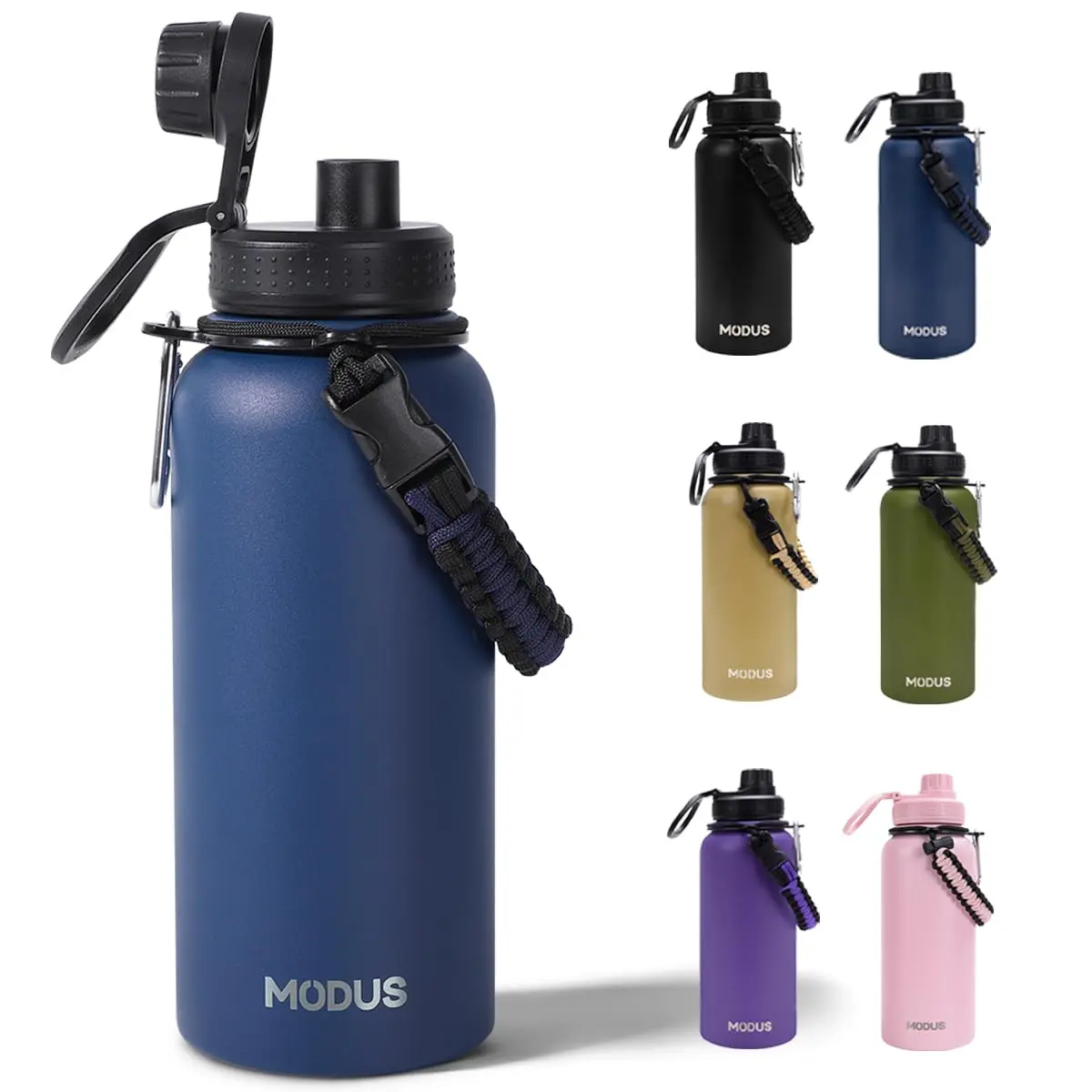 Garrafa Térmica 950ml para Esportes com Alca de Paracord | Mantém a Água Gelada por 24 Horas, para Viagens e Academia Azul - 1
