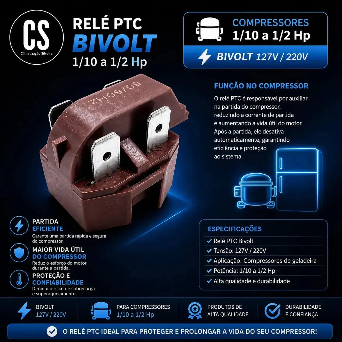 Relé E Protetor Térmico Ptc Universal P/ Geladeira Consul Brastemp Electrolux Continental Ge Metalfrio Gelopar thumbnail 3