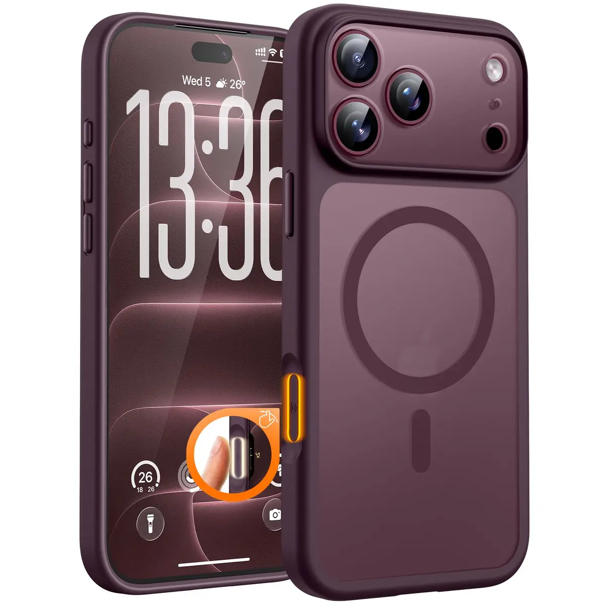 TOCOL Capa ou Capinha para iPhone 18 Pro Max Case 6.9", Cereja Escuro | Compatível com MagSafe, Tampa da Câmera, Proteção Total e Militar, Antichoque, Anti-impressões, Fosco Translúcido