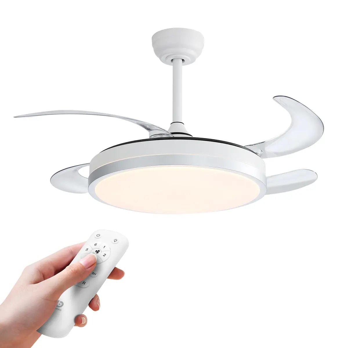 Ventilador de Teto Retratil 42" com Luz LED, Bivolt 110V/220V, Controle Remoto e Temporizador