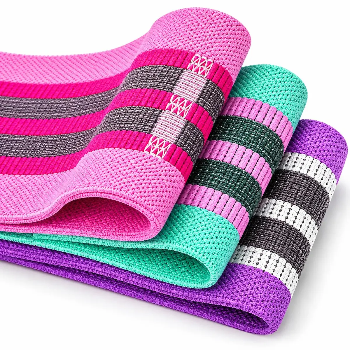 Kit 3 Faixas Elásticas Extra Forte Hip Band Tecido Treino Glúteos Pernas para Academia, Casa, Pilates, Yoga e Fisioterapia