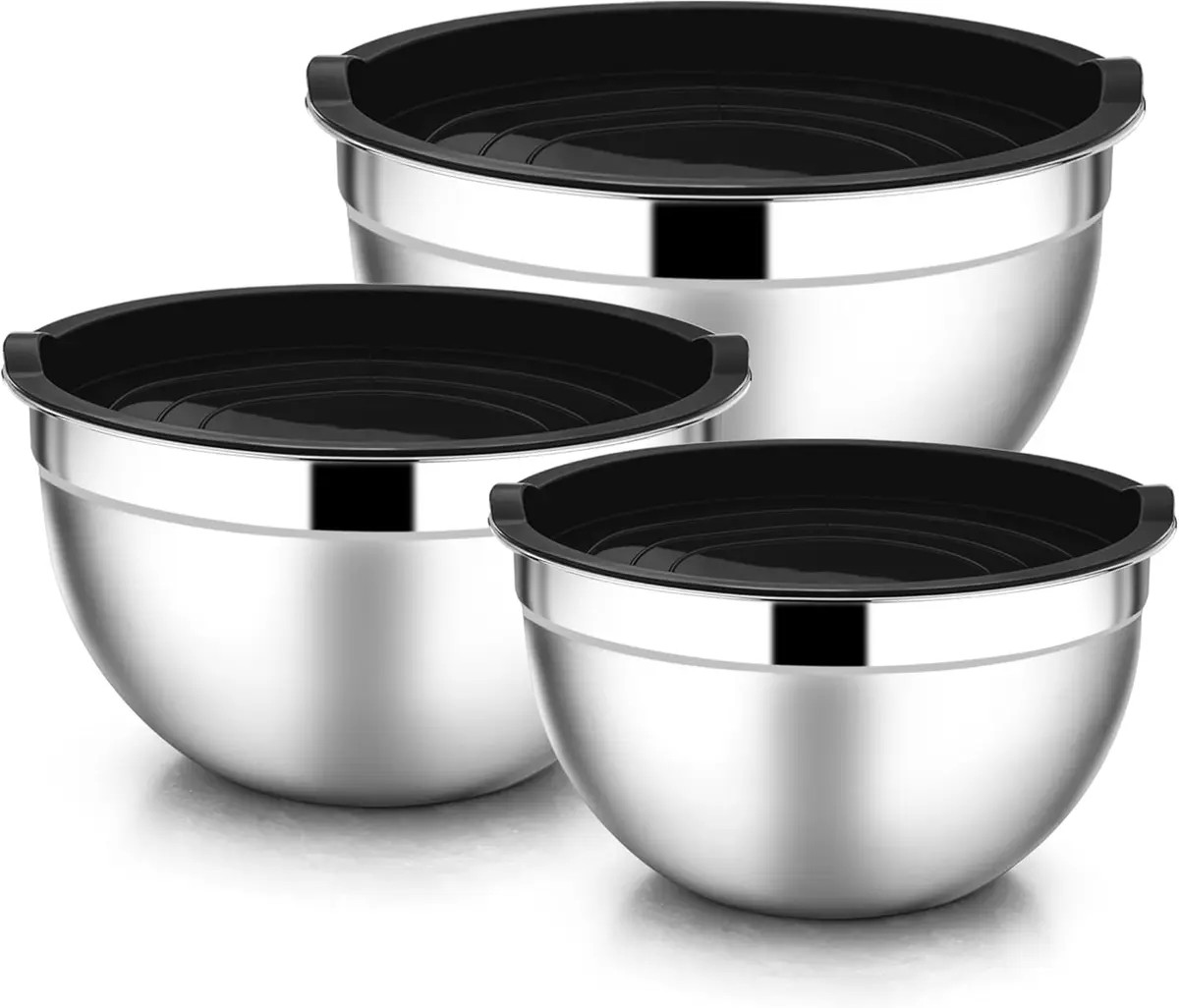 Conjunto De 3 Bowls Tigelas De Aço inoxidável 304 Com Tampa Herméticas - 1