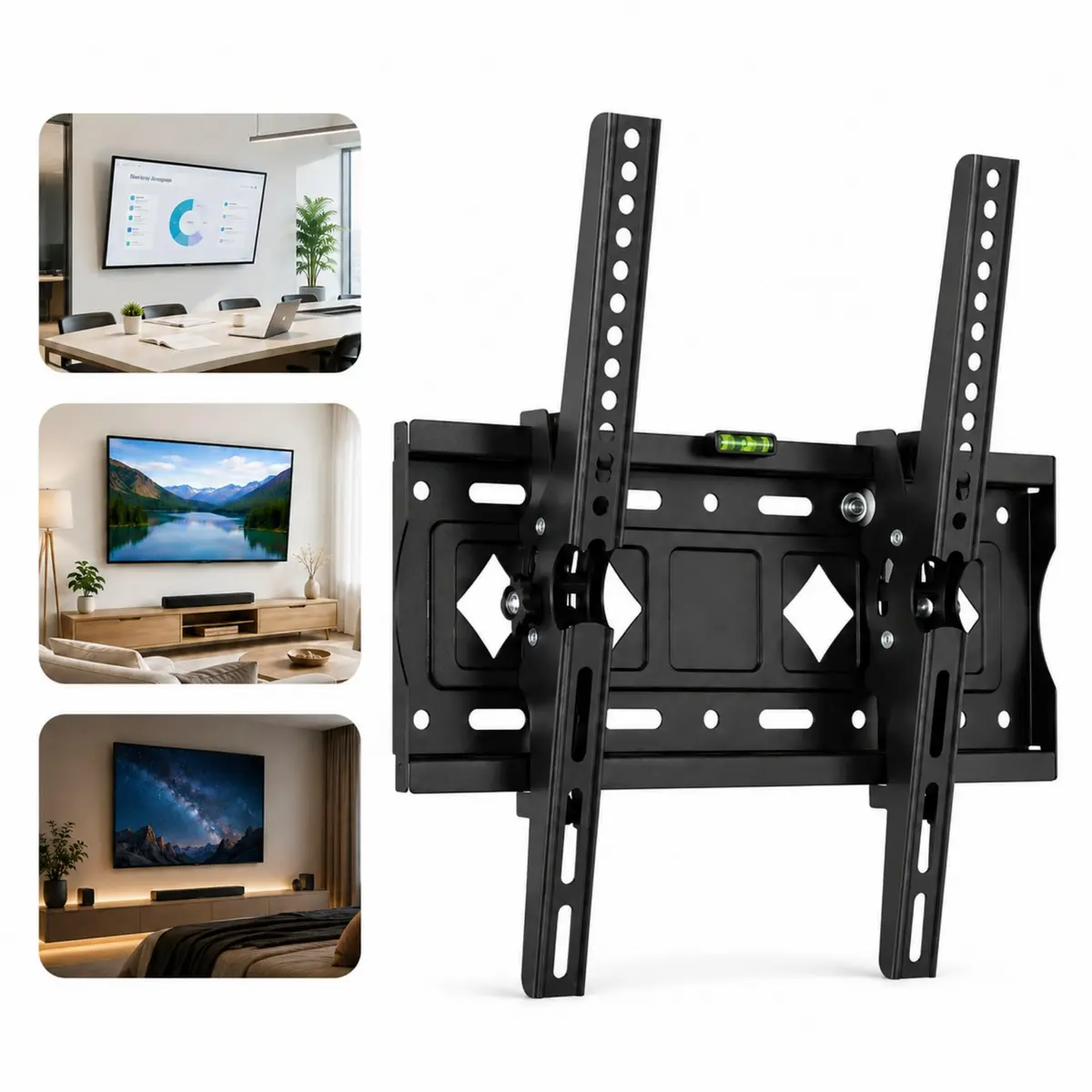Suporte de Parede para TV 26-65 Polegadas, Inclinável, 60 kg, VESA 400x400 | Perfil slim 47 mm; ajuste de -15° a +15° para reduzir reflexos; nível bolha integrado; sala, quarto, escritório e hotel - 1