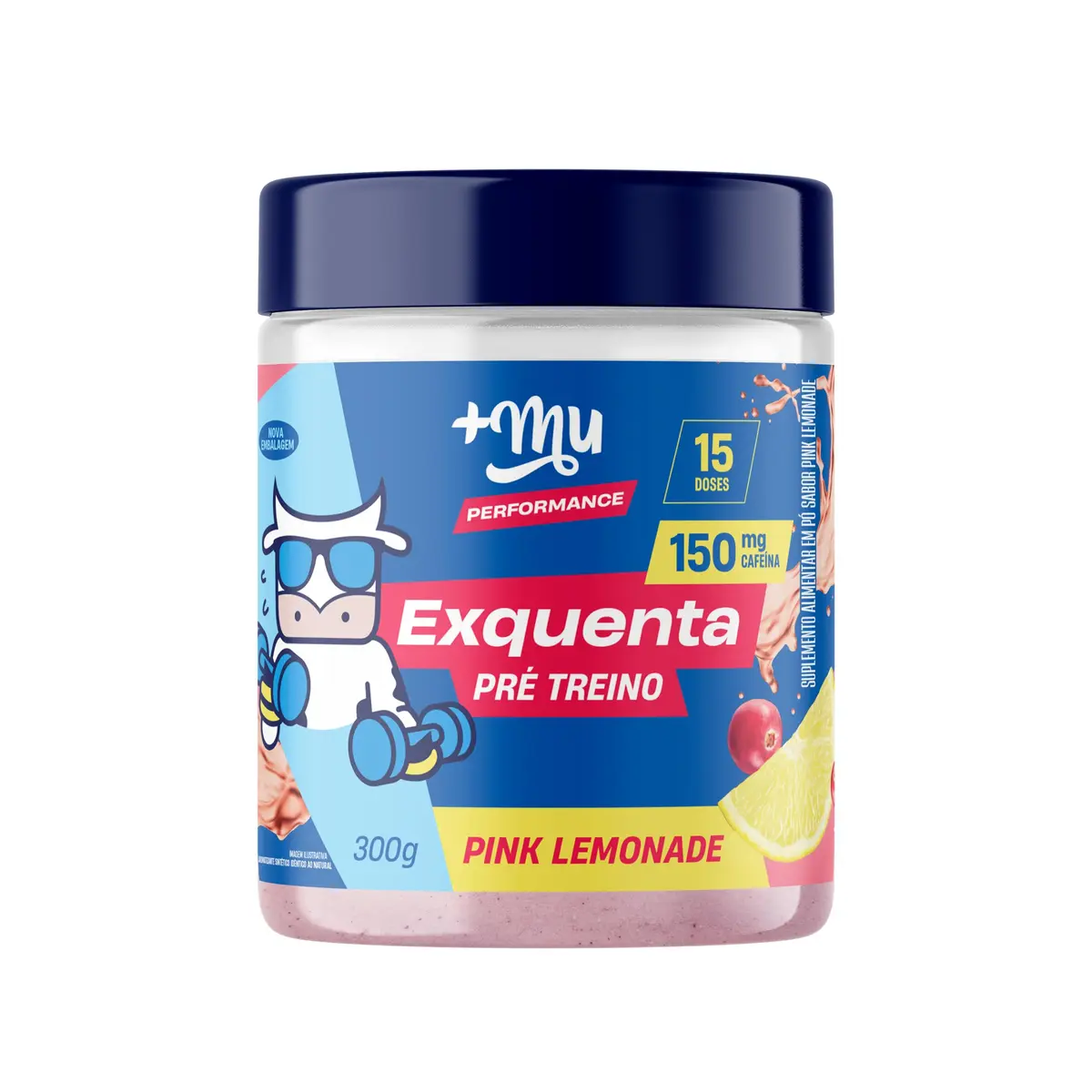 Pré treino +Mu Exquenta Sabor Pink Lemonade 300g | Com Cafeína, Palatinose e Taurina, Sem adição de açúcar, Refrescante