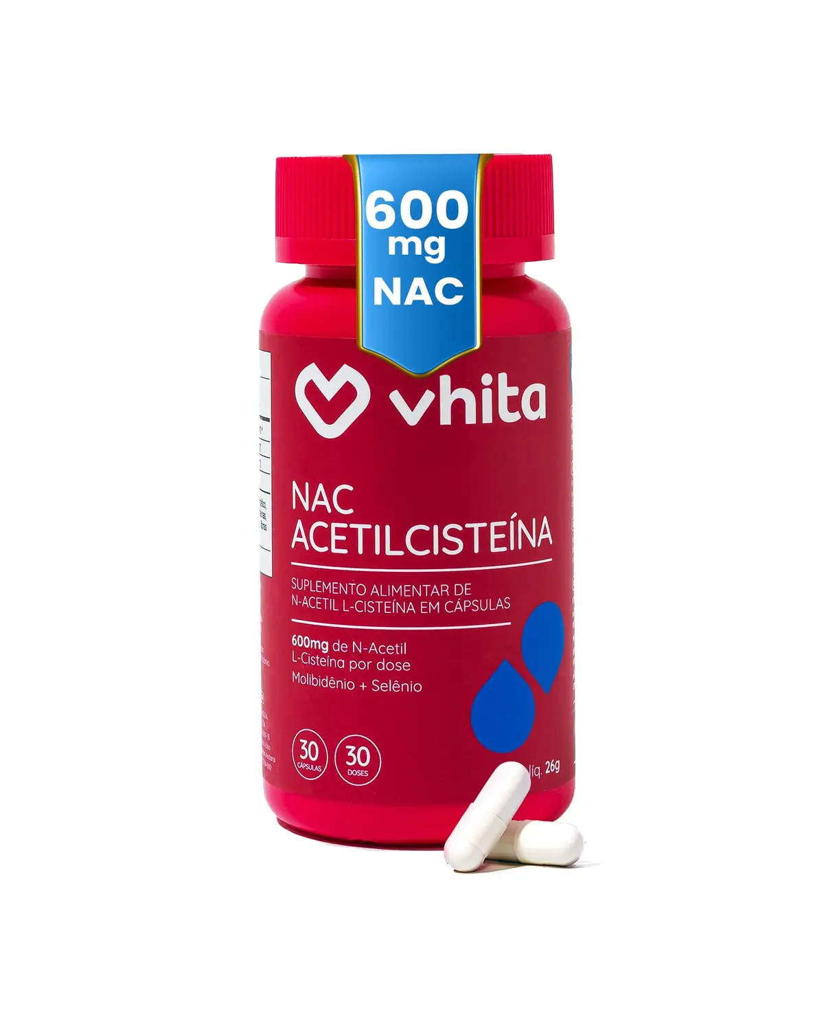 NAC N Acetil L Cisteina 600mg - 30 Cápsulas - Vhita | 30 Cápsulas, 30 Porções.