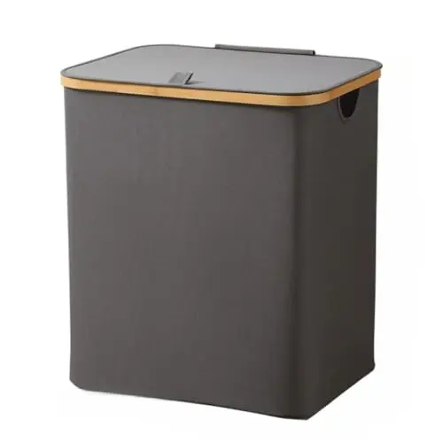 Cesto de Roupa Suja 120 LITROS Lavanderia Bambu Com Tampa Retangular Dobrável (Cinza) - 1