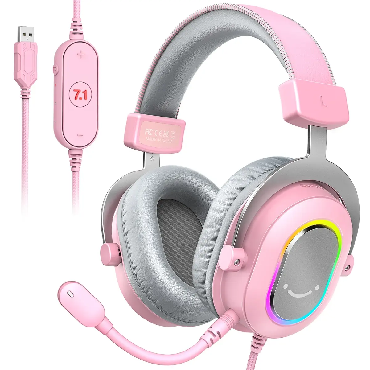 Fone de ouvido para jogos FIFINE com som surround RGB/7.1/MIC/controle de linha, fone de ouvido USB para jogadores/PC/PS4/PS5 Ampligame H6P - 1